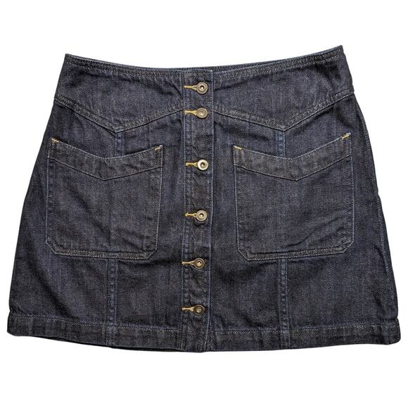 Free People Skirt Women's 4 Mini Denim Dark Boho Button Preppy Academia Y2K EUC - Picture 1 of 12